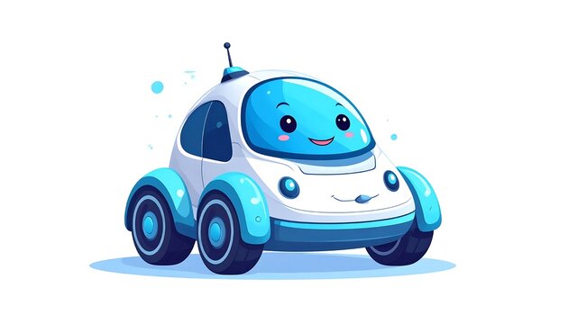Cute blue cartoon car with big eyes and antenna.