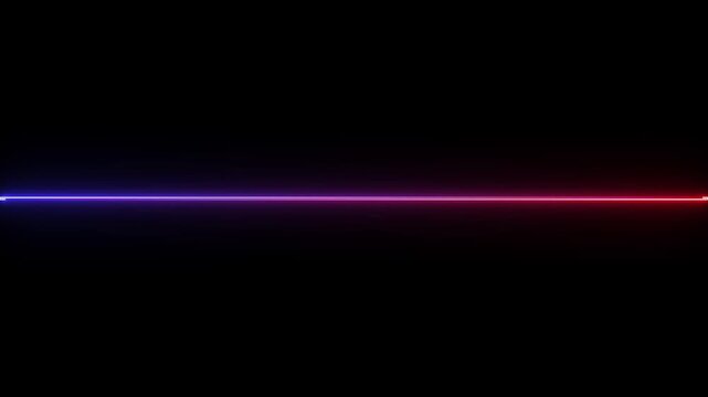 glowing blue neon Straight neon lazer animation of horizontal line on alpha background, straight neon lazer line, seamless loop