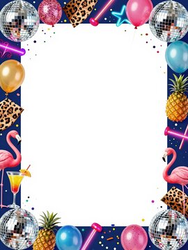 Party frame with flamingos and disco balls