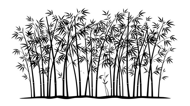 Black and White Bamboo Forest Silhouette Clipart