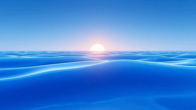 Bright sun rising over blue waves