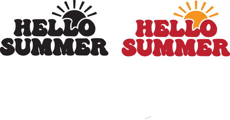 Hello summer text design featuring playful fonts vibrant colors and cheerful sun motifs ideal for seasonal greetings cards banners and promotional materials © jobaida