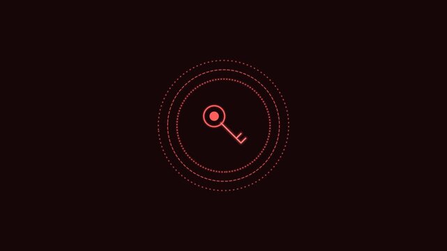 security key line icon with rotating rings, red neon style