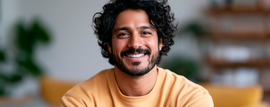 Portrait Of Handsome Cheerful Indian Man Posing At Home 