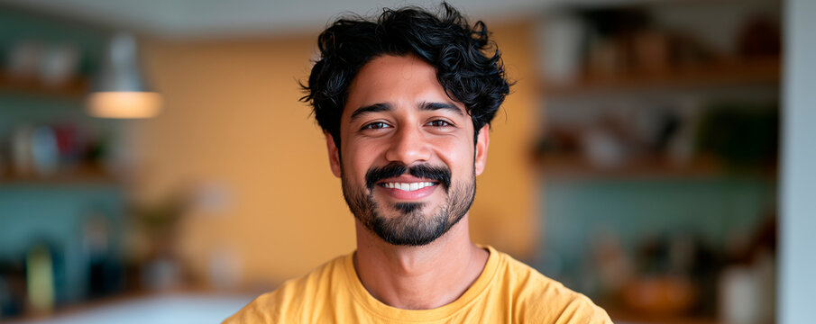 Portrait Of Handsome Cheerful Indian Man Posing At Home 