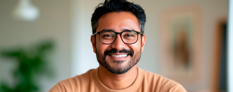 Portrait Of Handsome Cheerful Indian Man Posing At Home 