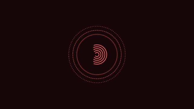 fingerprint scan line icon with rotating security rings, red neon style