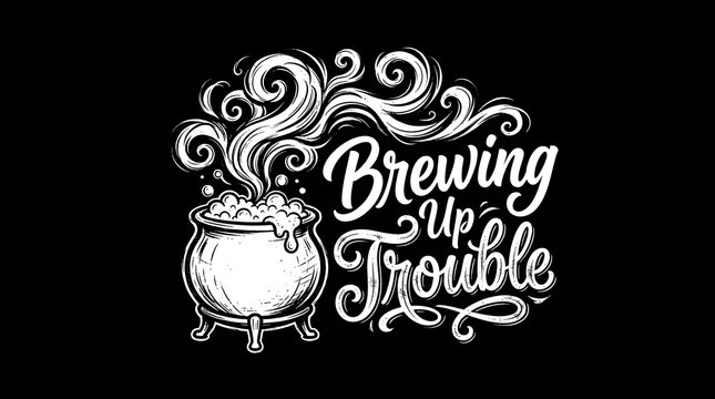 Witch cauldron brewing up trouble with magical steam.