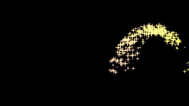Luxury glitter wave animation, golden sparkle trail effect, pixie dust path, cute twinkle star doodles, glowing light effect in seamless 4K black screen animation for video