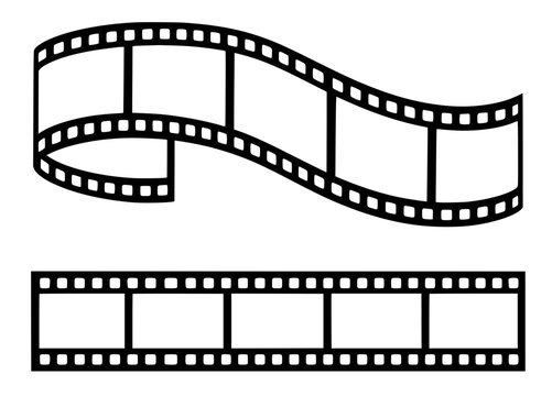 dynamic black film strip ribbon with cinematic frames vector illustration