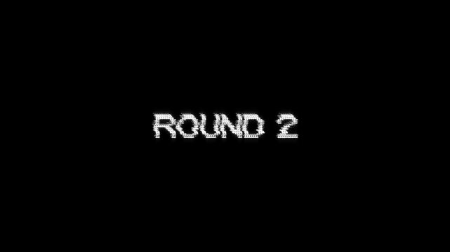 round 2 pixel text animation gaming screen retro glitch effect, 8-bit video game round 2 text vintage arcade esports scenes black background 4k video