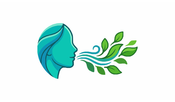 Colorful Breathe Vector Icon with Fresh Air Flow and Leaf Symbol