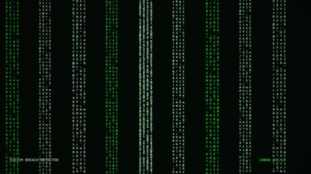 Retro Green CRT Terminal Matrix Rain Falling Characters Code Columns Hack Loop Motion Graphic