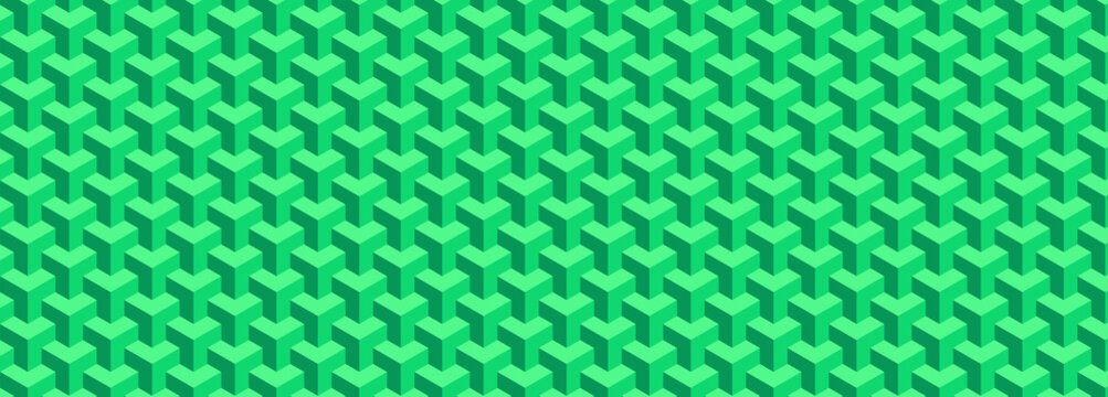 Isometric green cube pattern, seamless geometric block background, abstract 3D square texture for tech website banners and digital wallpapers