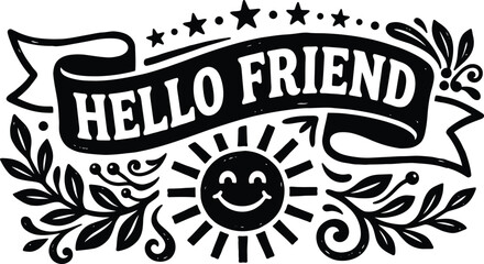 Friendly greeting with smiling sun and banner design © julfa