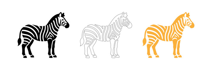 Three cartoon zebras with different patterns standing isolated on transparent background, Vector © MdSabbir