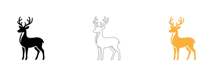 Fototapeta premium Three stylized deer icons in different colors isolated on transparent background, Vector