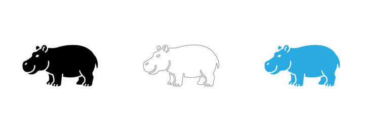 Fototapeta premium Three stylized hippo icons in different colors isolated on transparent background, Vector