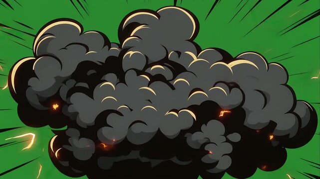 Explosive comic book style blast with lightning and smoke.