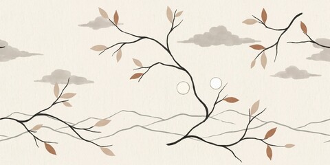 Japandi style wallpaper , Japandi Style Wallpaper: Minimalist Abstract Nature Design for Interior Decor © Abdul