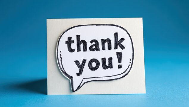 Handwritten thank you message inside a paper speech bubble with gratitude appreciation handwriting creative business customer feedback positive kindness expression greeting