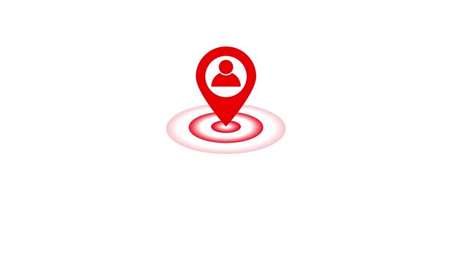 Red map pin with pulsing location marker animation on white background, navigation geolocation  4k stock video.