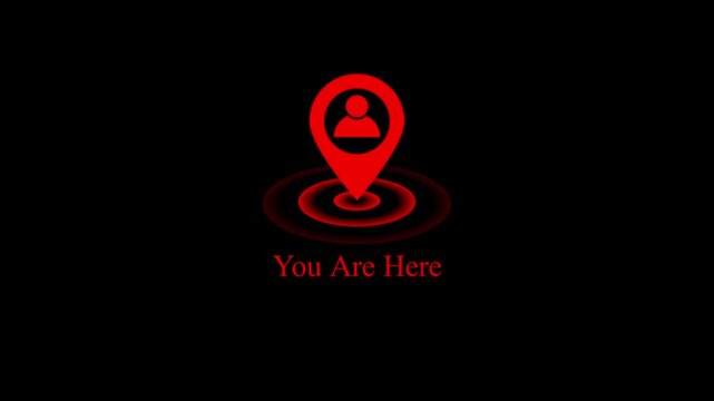 You are here map pin animation with pulsing effect on black background, location marker navigation 4k stock video. geolocation