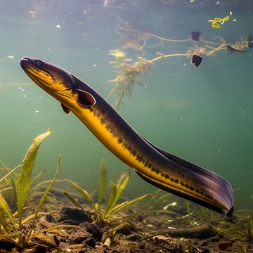 Colorful tropical fish swimming in clear aquarium.
