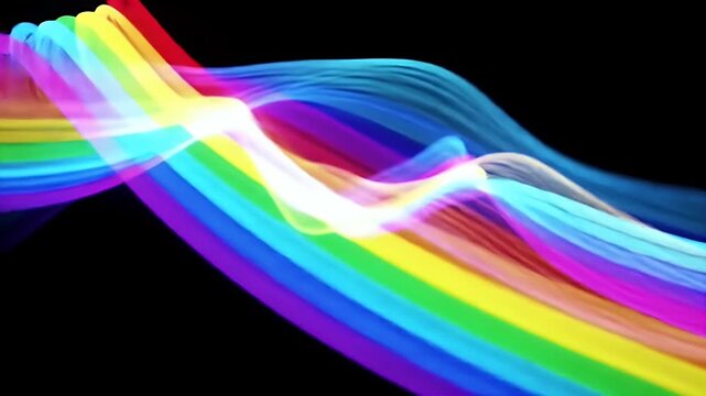 Abstract Rainbow Wave of Light on a Black Background