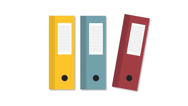 Three colorful binders on a white background for organization.