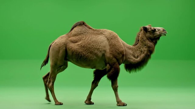 Camel walking forward on green screen showing progression of movement across frames video dromedary