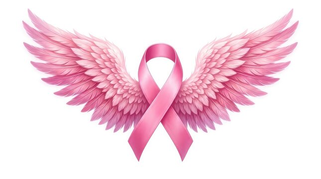 A beautiful pink ribbon with angelic wings representing hope and strength during the annual breast cancer awareness month event for global health