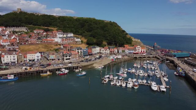 Drone. Scarborough seafront,  seaside, coastal town, coastline. 