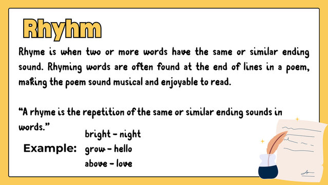 Educational Explanations of Rhythm and Rhyme, Demonstrating Similar Ending Sounds in Language and Poetry