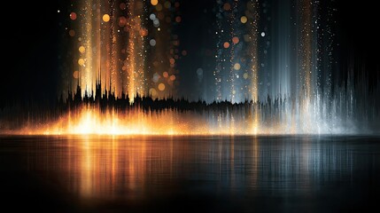 Fototapeta premium Fiery and icy light columns reflected on dark water