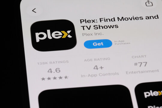 Shanghai,China-July 30th 2026: Plex app download page on phone screen