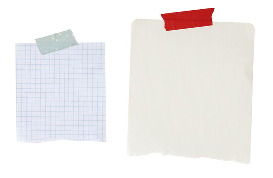Two torn paper note reminder with adhesive tape cut out. template mockup