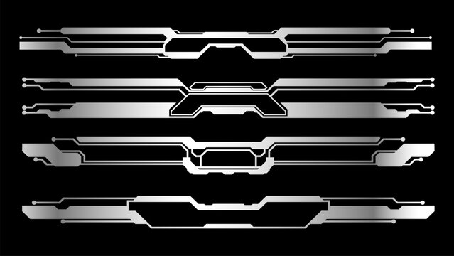 Silver Metal Futuristic Border Frame Set Sci Fi HUD Lower Third And Tech UI Divider Template For Game Overlay And Stream Banner