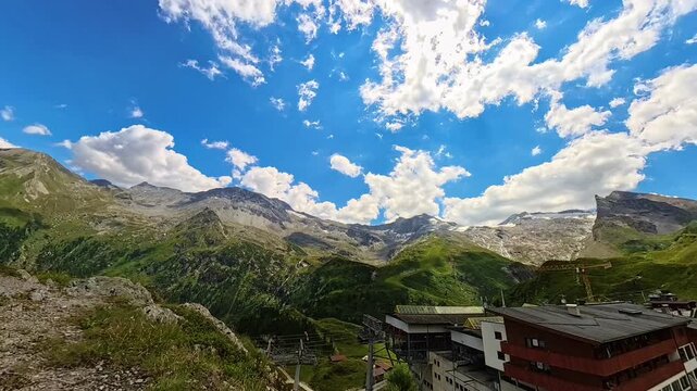 4K Timelapse alpine video with moving Clouds at Hintertuxer Gletscher glacier region, Hintertux, Tuxertal valley, Schwaz, Zell am Ziller, Tyrol, Austria