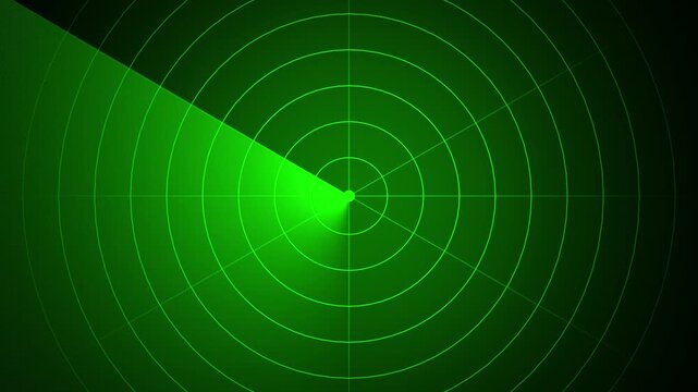 Green radar screen scanning motion background, digital sonar interface loop for military, aviation, and technology concepts