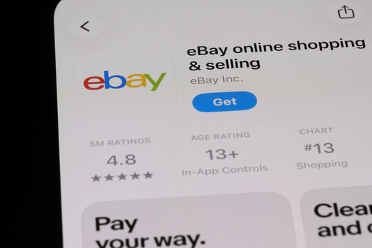 Shanghai,China-July 30th 2026: ebay app download page on phone screen