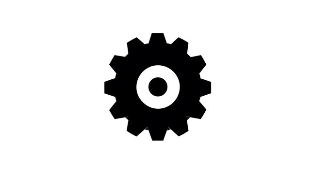 A black cogwheel with a white circle in the center, symbolizing mechanics and industry