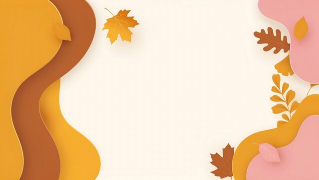 Abstract autumn background with flowing wavy shapes and falling leaves for seasonal design