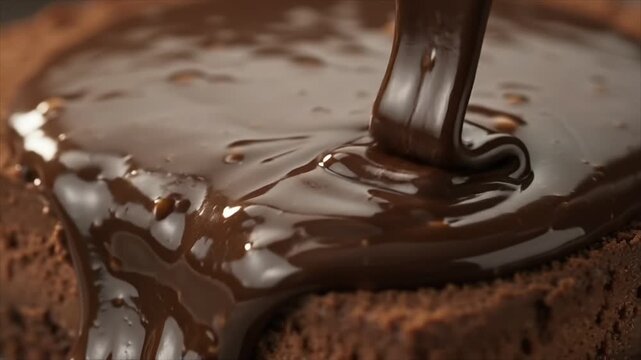 Luxurious flowing chocolate glaze in ultra macro with rich glossy texture.