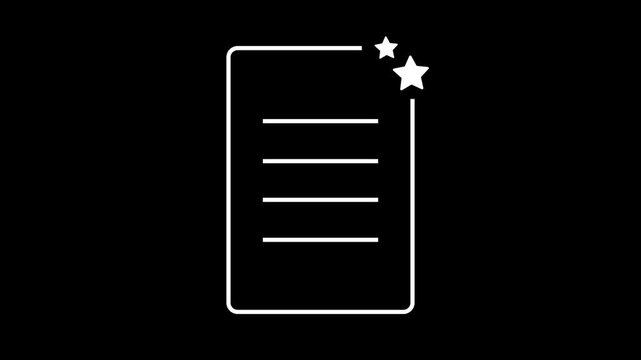 Document with rating stars. Document reviews concept, featured agreements, and file evaluations. 2D animation with 4K resolution and alpha channel.
