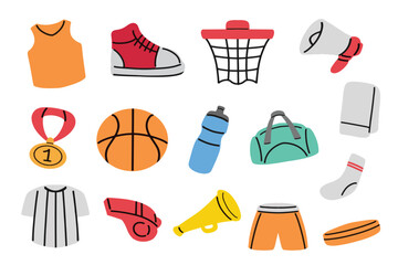 basketball doodle with flat style good for icon, pattern, element design, background, etc © angga