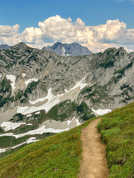 Hiking trail through alpine mountains in Durmitor National Park Montenegro