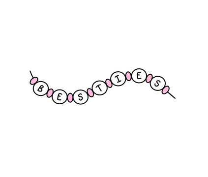 Illustrated Besties beaded friendship bracelet, friend necklace beads slogan banner, bestie friend bracelet illustration drawing with transparent background