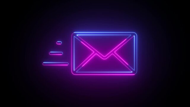 Glowing Blue and Pink neon Mail email message sending envelope icon animation.