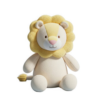 Cute yellow stuffed lion toy sitting with clock face